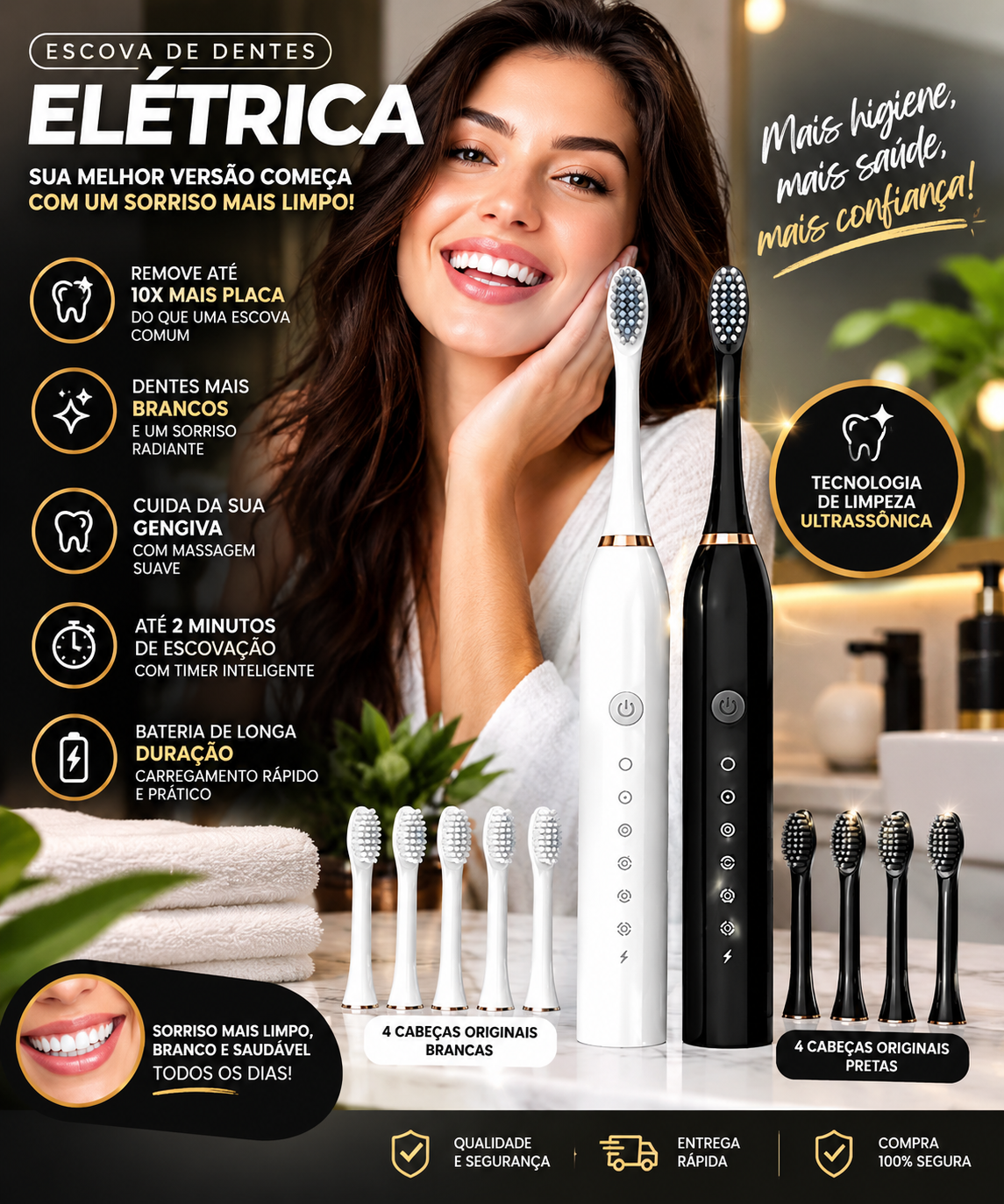 Escova de Dentes Elétrica Recarregável