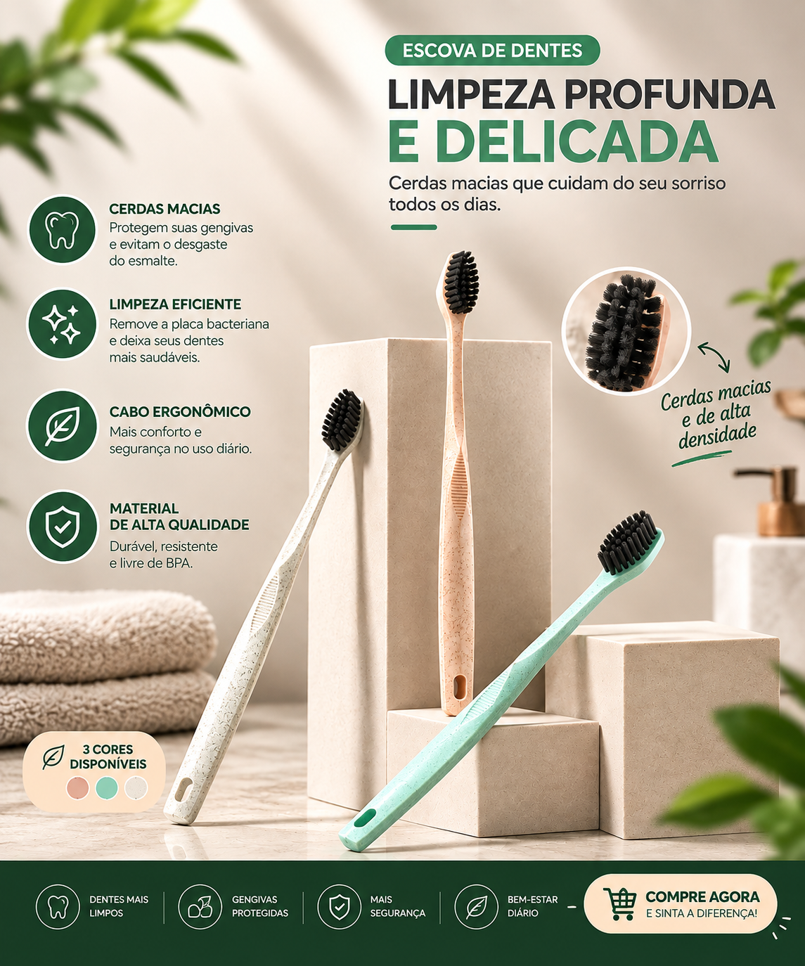 Kit 3 Escovas de Dente Ecológicas