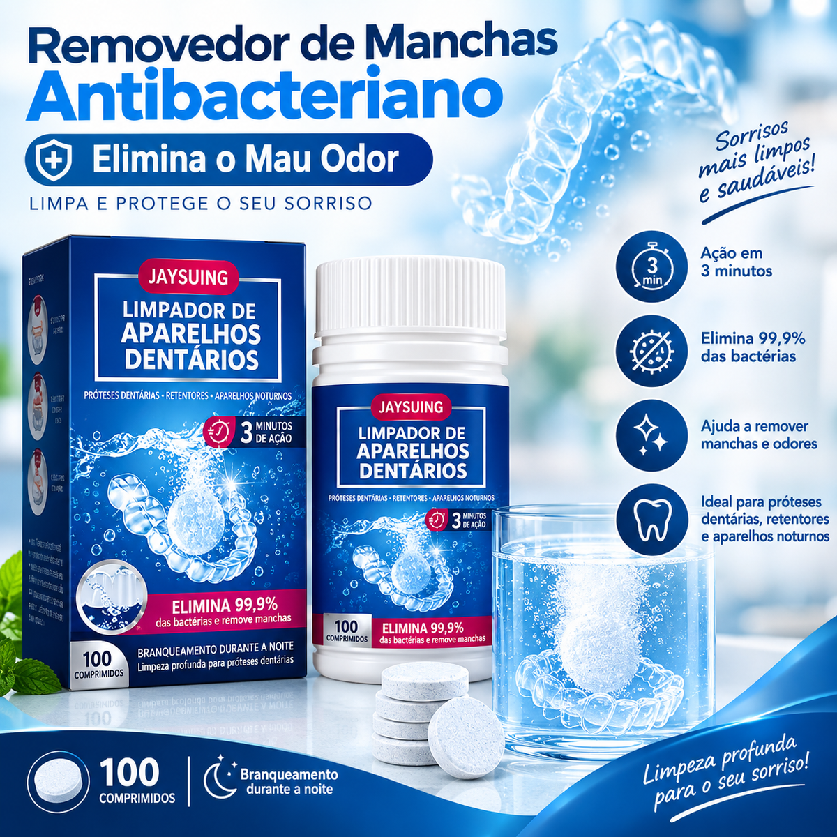 Pastilhas de Limpeza para Próteses Dentárias (100 unidades)