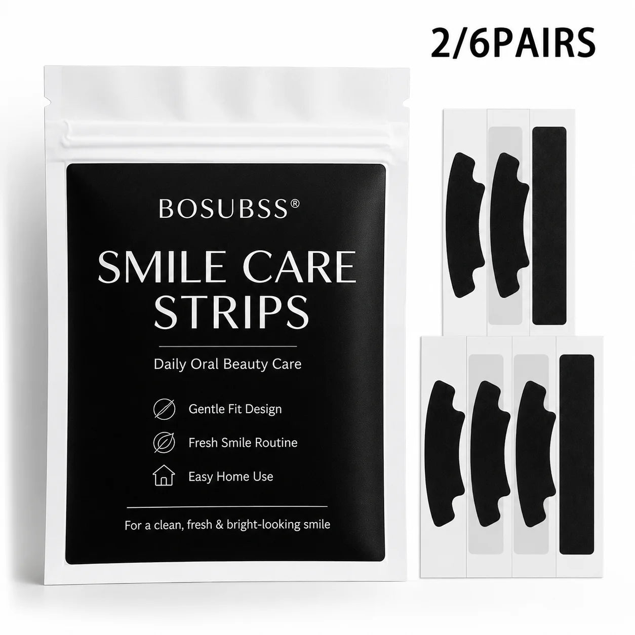 Tiras Clareadoras de Dentes, 2 ou 6 Pares de Tiras para Cuidados com o Sorriso,