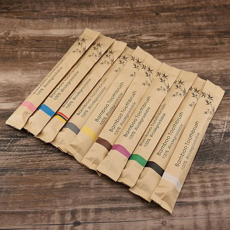 Kit 10 Escovas de Dente de Bambu Natural Coloridas
