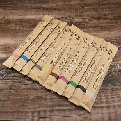 Kit 10 Escovas de Dente de Bambu Natural Coloridas
