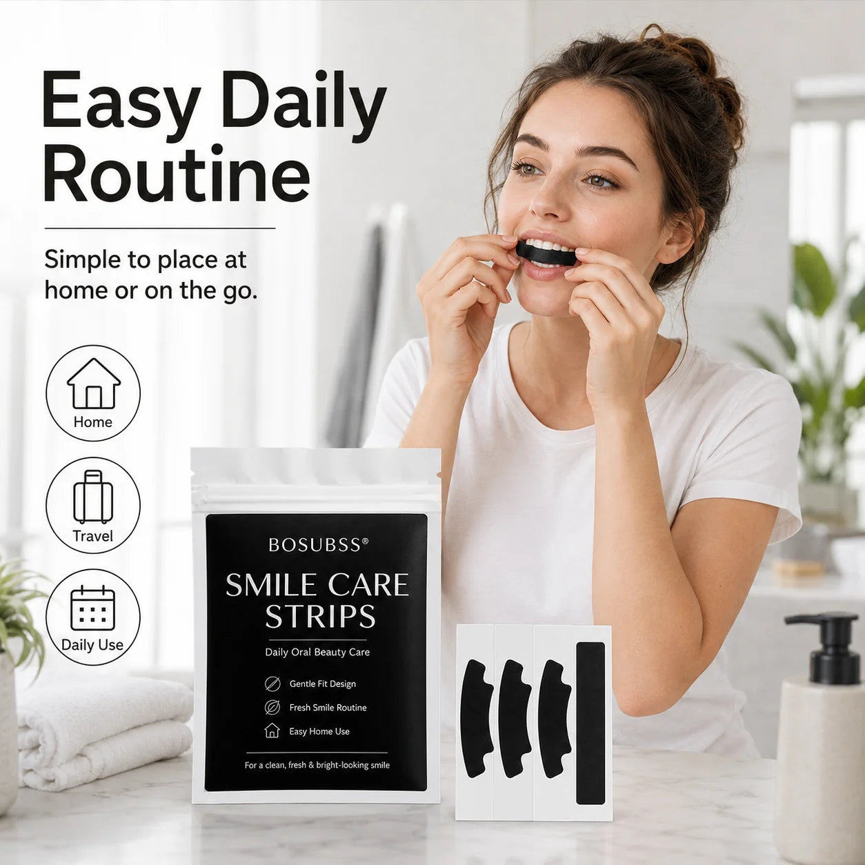 Tiras Clareadoras de Dentes, 2 ou 6 Pares de Tiras para Cuidados com o Sorriso,