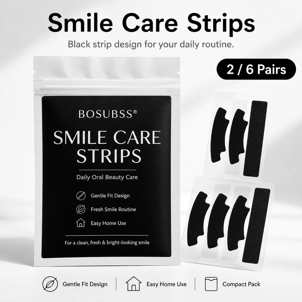 Tiras Clareadoras de Dentes, 2 ou 6 Pares de Tiras para Cuidados com o Sorriso,
