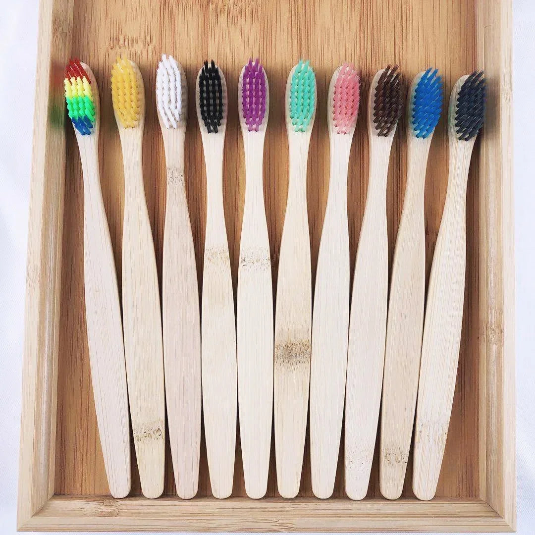 Kit 10 Escovas de Dente de Bambu Natural Coloridas